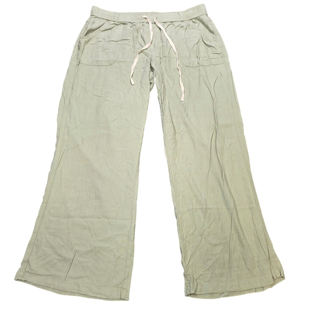 Rewash Brand Linen Blend Pants Women's XL Sage Green Drawstring Wide Leg Casual